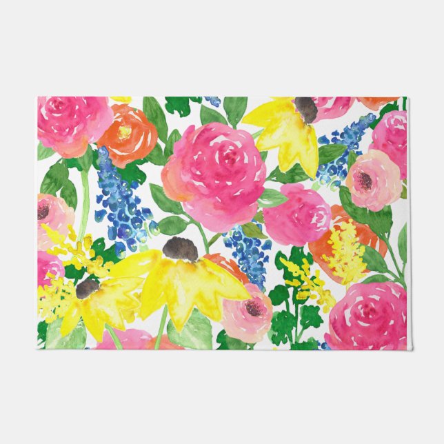 水彩コンテンポラリーフローラ ドアマット (正面)