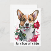 水彩コーギー犬のローズメモカード サンキューカード (正面/裏面)