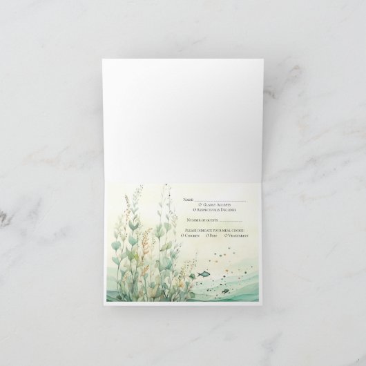水彩コースタルシースケープRSVPまたは場所の設定 ノートカード (内部)