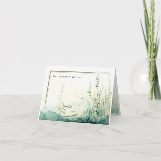 水彩コースタルシースケープRSVPまたは場所の設定 ノートカード (正面)