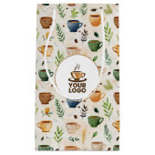 水彩コーヒーカップ ボホパターン ブランドロゴ スモールペーパーバッグ (正面)