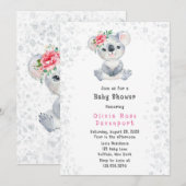 水彩コーラルクマ アルコールインク ベビーシャワー 招待状 (正面/裏面)
