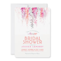 水彩コーラルピンクのセージ緑のブライダルシャワー