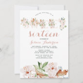 水彩コーラルピンクフローラSweet sixteen 招待状 (正面)