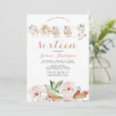 水彩コーラルピンクフローラSweet sixteen 招待状 (スタンド正面)