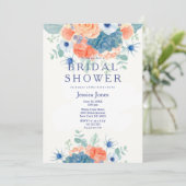 水彩コーラルブルー ラスティック フラワーブライダルシャワー 招待状 (スタンド正面)