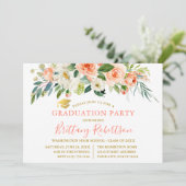 水彩コーラルホワイトフラワーローズゴールドの卒業パーティー 招待状 (スタンド正面)