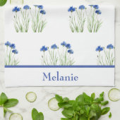 水彩コーンフラワーズフローラブルーフラワー素朴 キッチンタオル (折り畳み)