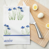水彩コーンフラワーズフローラブルーフラワー素朴 キッチンタオル (四つ折り)