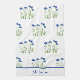 水彩コーンフラワーズフローラブルーフラワー素朴 キッチンタオル