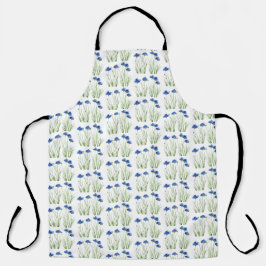 水彩コーンフラワーワイルドフラワーブルーフローラ エプロン