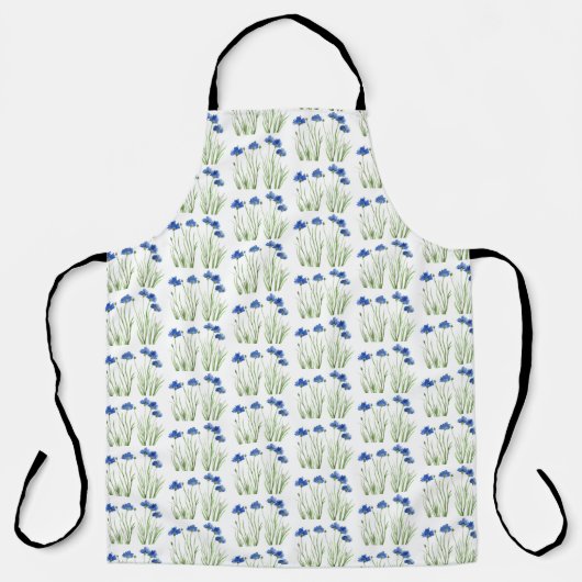 水彩コーンフラワーワイルドフラワーブルーフローラ エプロン (正面)