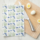 水彩コーンフラワーワイルドフラワーブルーフローラ キッチンタオル (四つ折り)