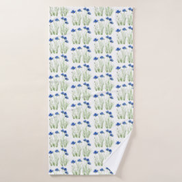 水彩コーンフラワーワイルドフラワーブルーフローラ バスタオル