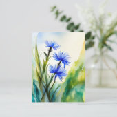 水彩コーンフラワー、ポストクロッシング ポストカード (スタンド正面)