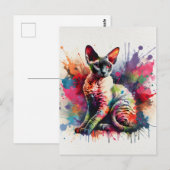水彩コーンワルレックスキャットカラフルポートレート ポストカード (正面/裏面)