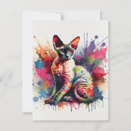 水彩コーンワルレックスキャットカラフルポートレート ポストカード