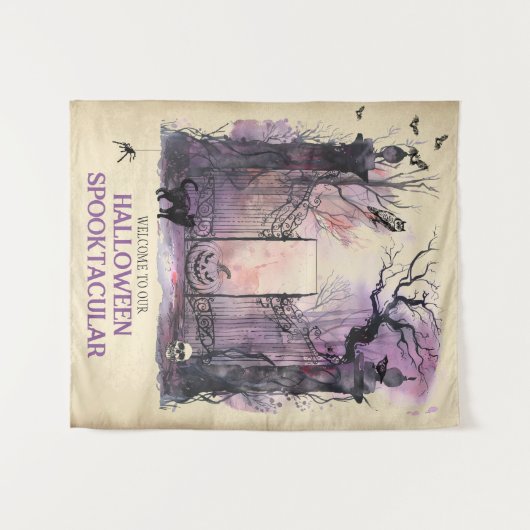 水彩ゴシック様式のゲート入り口ハロウィンウェルカム タペストリー (正面(横))