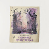 水彩ゴシック様式のゲート入り口ハロウィンウェルカム タペストリー (正面)