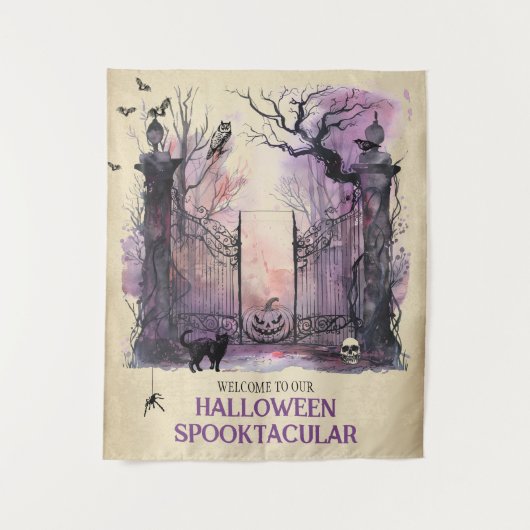 水彩ゴシック様式のゲート入り口ハロウィンウェルカム タペストリー (正面)