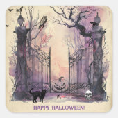 水彩ゴシック様式のゲート入り口ハローウィンパーティ スクエアシール (正面)