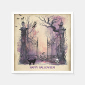 水彩ゴシック様式のゲート入り口ハローウィンパーティ スタンダードカクテルナプキン (正面)