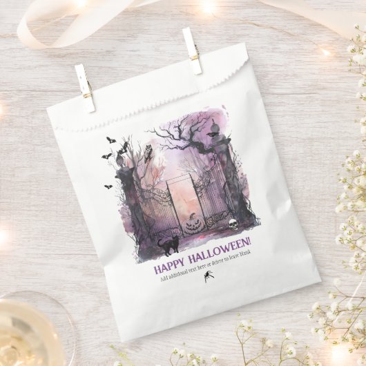 水彩ゴシック様式のゲート入り口ハローウィンパーティ フェイバーバッグ (クリップ留めされた状態)
