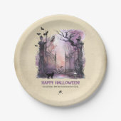 水彩ゴシック様式のゲート入り口ハローウィンパーティ ペーパープレート (正面)