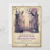 水彩ゴシック様式のゲート入り口ハローウィンパーティ 招待状 (正面)