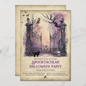 水彩ゴシック様式のゲート入り口ハローウィンパーティ 招待状 (正面/裏面)