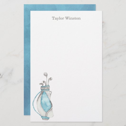 水彩ゴルフクラブ&バッグパーソナライズされた具 便箋 (正面/裏面)