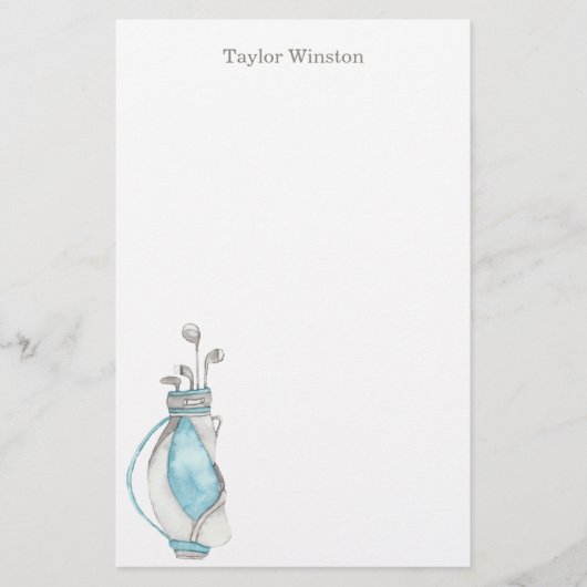 水彩ゴルフクラブ&バッグパーソナライズされた具 便箋 (正面)