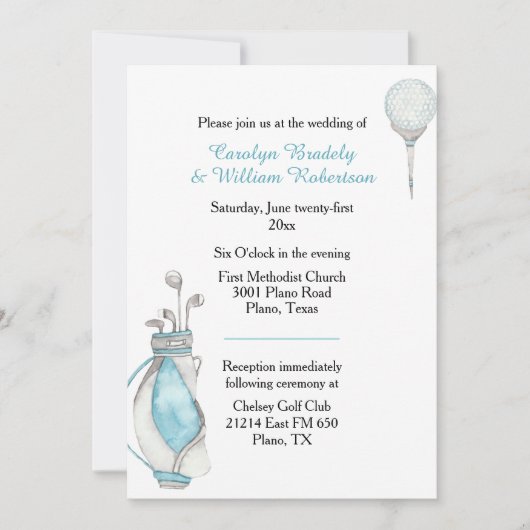 水彩ゴルフバッグ ウェディング招待状 招待状 (正面)