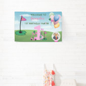 水彩ゴルフピンクフォトガール1st誕生日パーティー 横断幕 (インサイチュ)