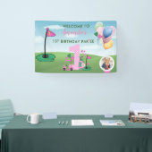 水彩ゴルフピンクフォトガール1st誕生日パーティー 横断幕 (トレードショー)