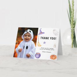 水彩ゴーストの子供の1歳の誕生日パーティー サンキューカード