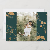 水彩ゴールドとグリーンのバラ Save The Date 招待状 (裏面)