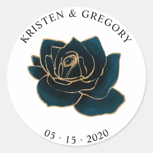 水彩ゴールドとグリーンのモノグラムステッカー ラウンドシール (正面)