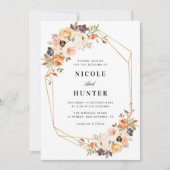 水彩ゴールドとブッシュの幾何学的な結婚式 招待状 (正面)