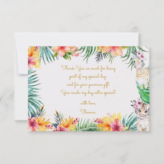 水彩ゴールドのワイルドサファリの子供の誕生日 サンキューカード (正面)