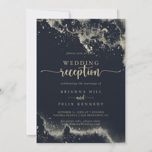 水彩ゴールドスプラッシュ ウェディング レセプション 招待状 (正面)