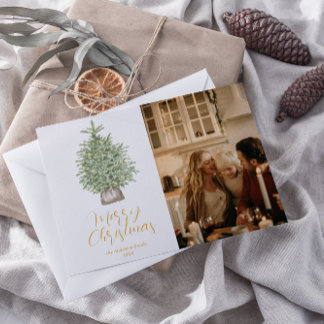 水彩ゴールドツリーの写真 メリークリスマス シーズンカード