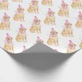 水彩ゴールドドッグパターン誕生日帽子楽しい ラッピングペーパー (角)