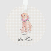 水彩ゴールドドッグ NAME 花 ギンガム スイート オーナメント (裏面)