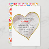 水彩ゴールドハートバレンタイン 愛を祝おう 招待状 (正面/裏面)