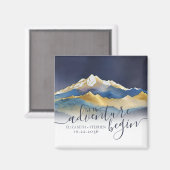 水彩ゴールドマウンテンウェディング セーブ・ザ・デート マグネット (正面/裏面)