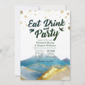 水彩ゴールドマウンテン　イート・ドリンク＆パーティー・ウェディング 招待状 (正面)