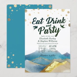 水彩ゴールドマウンテン EAT ドリンク&パーティー ウェディング 招待状