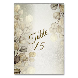 水彩ゴールドユーカリの葉のウェディングシャイニー テーブルナンバー