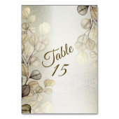 水彩ゴールドユーカリの葉のウェディングシャイニー テーブルナンバー (裏面)